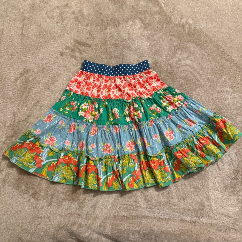 Matilda Jane Girls Floral Tiered Ruffle Skirt Multi Pattern Polka Dot Size 4
